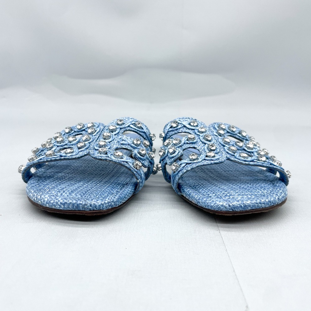 Sam Edelman Womens 6 Bay Jewel Raffia Slide Sandals Shoes Blue Crystal Embellish - Picture 3 of 12